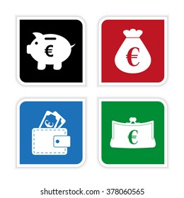 money - vector icon; set  - money bag; Piggy bank;  Purse and Wallet