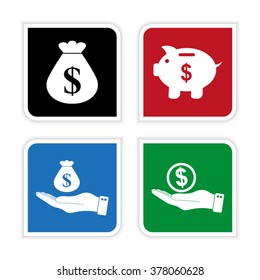money - vector icon; set  -  money bag; Piggy bank