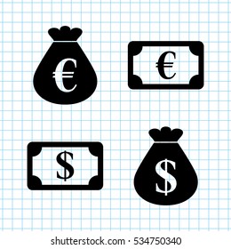 money - vector icon;  set  - money bag