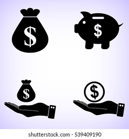 money - vector icon; set  -  money bag; Piggy bank