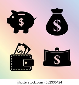 money - vector icon; set  - money bag; Piggy bank ; Purse and Wallet