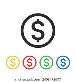 Juego de iconos del vector de dinero. Juego de iconos de finanzas. Icono de dólar plano.