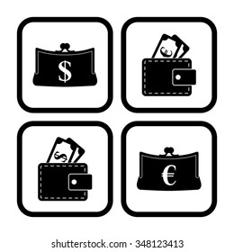 money - vector icon, set  - Purse and Wallet