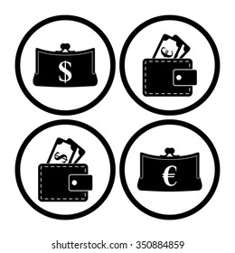 money - vector icon, set  - Purse and Wallet
