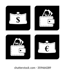 money - vector icon; set  -  Purse and Wallet