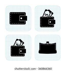 money - vector icon; set  -  Purse and Wallet