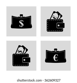 money - vector icon; set  - Purse  and Wallet