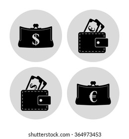 money - vector icon; set   - Purse and Wallet