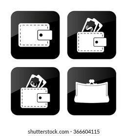 money - vector icon; set   - Purse and Wallet