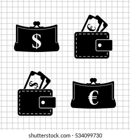 money - vector icon; set  - Purse  and Wallet