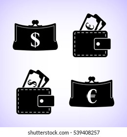 money - vector icon; set   - Purse and Wallet