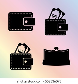 money - vector icon; set  - Purse and Wallet