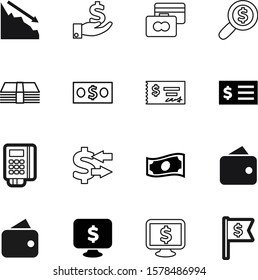 money vector icon set such as: recession, receipt, art, investing, diagram, paid, statistics, sale, search, crash, bag, price, trendy, bill, graph, reader, machine, economy, green, declining, plastic