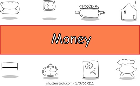 Money vector icon set. Thin simple collection illustration black