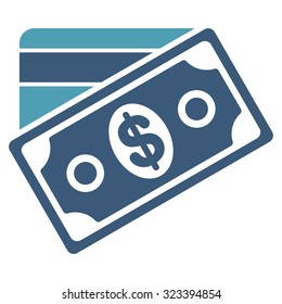 Money vector icon. Style is bicolor flat symbol, cyan and blue colors, rounded angles, white background.