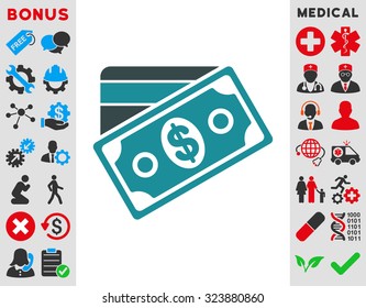 Money vector icon. Style is bicolor flat symbol, soft blue colors, rounded angles, white background.