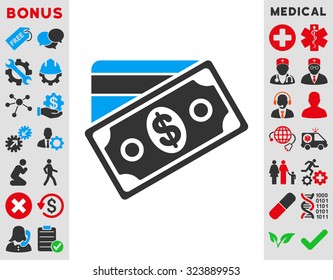 Money vector icon. Style is bicolor flat symbol, blue and gray colors, rounded angles, white background.