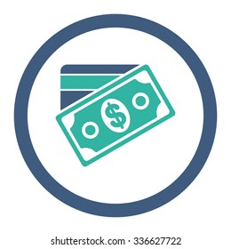 Money vector icon. Style is bicolor flat rounded symbol, cobalt and cyan colors, rounded angles, white background.
