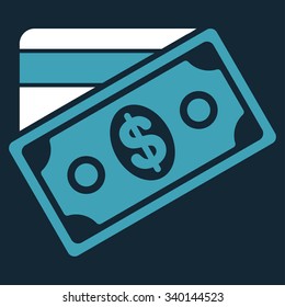 Money vector icon. Style is bicolor flat symbol, blue and white colors, rounded angles, dark blue background.