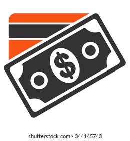 Money vector icon. Style is bicolor flat symbol, orange and gray colors, rounded angles, white background.