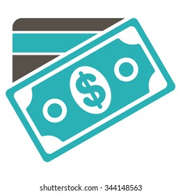 Money vector icon. Style is bicolor flat symbol, grey and cyan colors, rounded angles, white background.