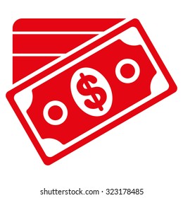 Money vector icon. Style is flat symbol, red color, rounded angles, white background.