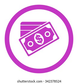 Money vector icon. Style is flat rounded symbol, violet color, rounded angles, white background.