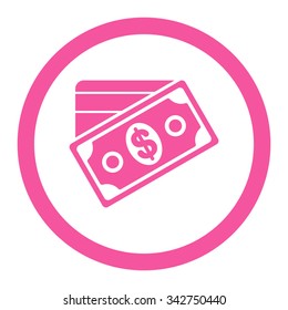 Money vector icon. Style is flat rounded symbol, pink color, rounded angles, white background.