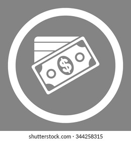 Money vector icon. Style is flat rounded symbol, white color, rounded angles, gray background.