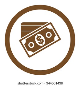 Money vector icon. Style is flat rounded symbol, brown color, rounded angles, white background.