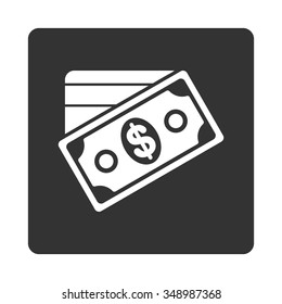 Money vector icon. Style is flat rounded square button, white and gray colors, white background.