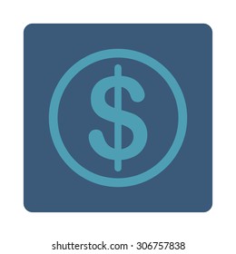 Money vector icon. This flat rounded square button uses cyan and blue colors and isolated on a white background.