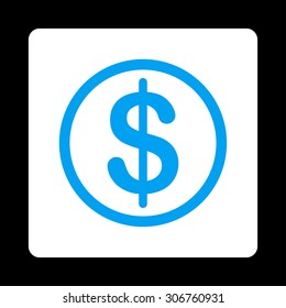 Money vector icon. This flat rounded square button uses blue and white colors and isolated on a black background.