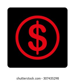 Money vector icon. This flat rounded square button uses intensive red and black colors and isolated on a white background.