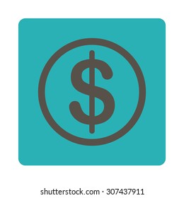 Money vector icon. This flat rounded square button uses grey and cyan colors and isolated on a white background.