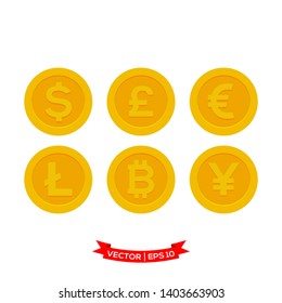 money vector icon in trendy flat design, dollar, pound, euro, lite coin, bit coin, yen
