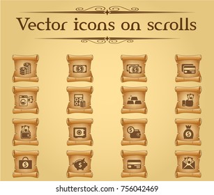 money vector icons on scrolls for your creative ideas