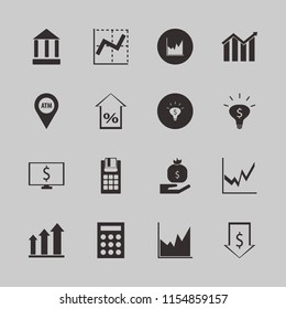 money vector icons set. with atm location, money bag hand, graph and calculator in set
