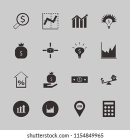 money vector icons set. with money bag hand, looking money, money ideas and graph in set