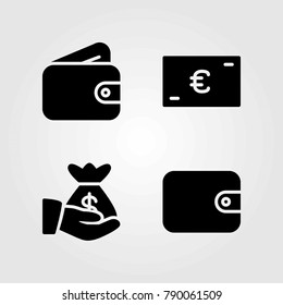 Money vector icons set. money bag, euro and wallet