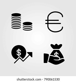 Money vector icons set. money bag, coins and coin