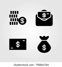 Money vector icons set. money, bag and dollar