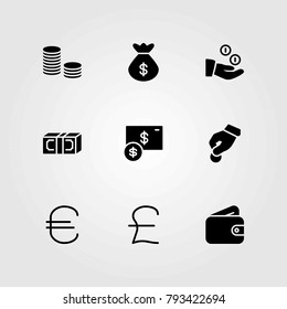 Money vector icons set. money, money bag and donate