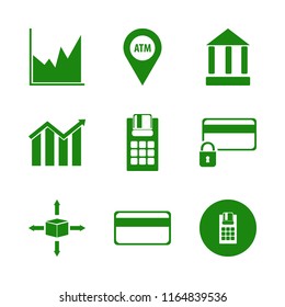 money vector icons set. with bank, credit card, growing graph and atm location in set