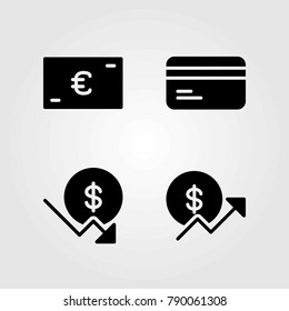 Money vector icons set. coin, dollar and euro