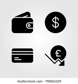 Money vector icons set. coin, dollar coin and credit card