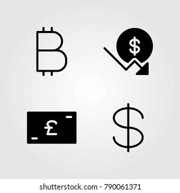 Money vector icons set. coin, dollar and pound sterling