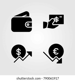 Money vector icons set. coin, dollar and euro