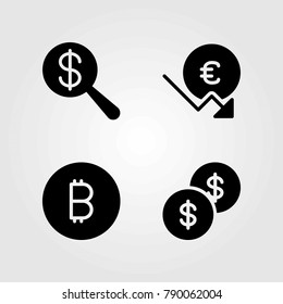 Money vector icons set. coin, euro and dollar coin