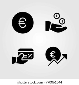 Money vector icons set. coins, credit card and euro